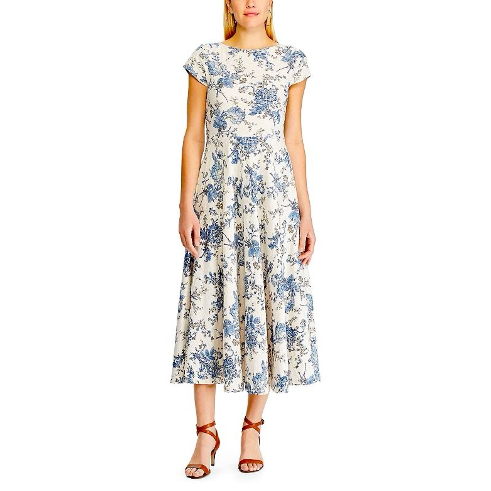 Chaps Blue and White Floral Midi Dress